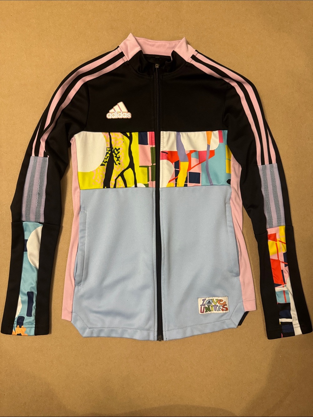 Adidas women XS Track Zipper Jacket - Black, Light Blue & Pink